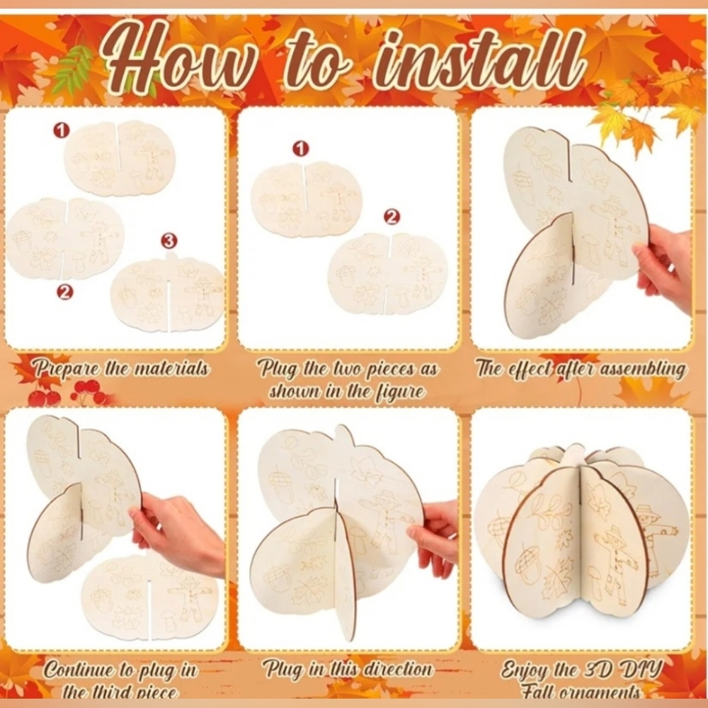 12 Pumpkin Wooden Fall Thanksgiving Craft Kit - Picture 2 of 3